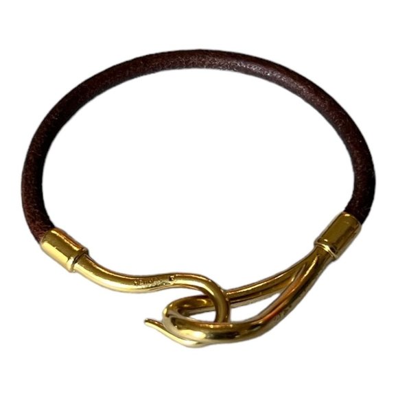 HERMES "Jumbo" Brown Leather Gold Hook Bracelet #1131 - Picture 1 of 9
